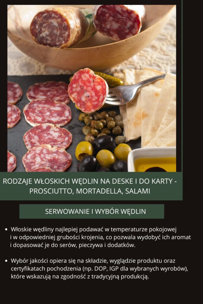 Rodzaje wloskich wedlin na deske i do karty - prosciutto, mortadella, salami