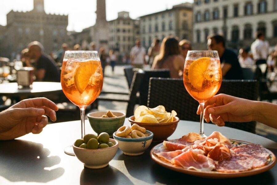 Włoskie aperitivo - spritz, oliwki i przekąski