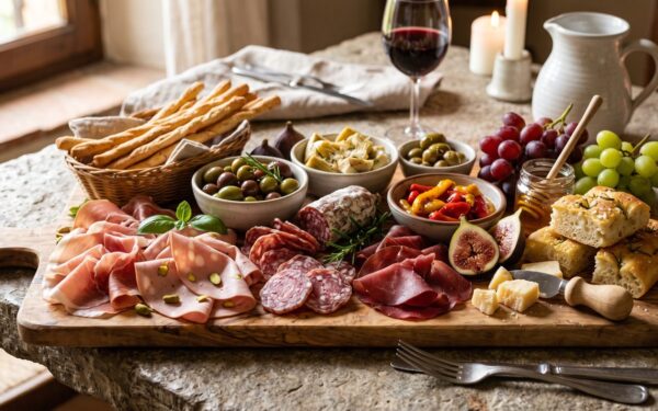 Deska włoskich wędlin - prosciutto, mortadela i salami