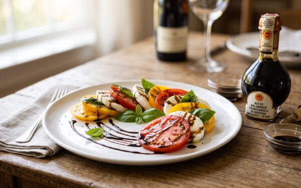 Ocet balsamiczny z Modeny na talerzu w restauracji